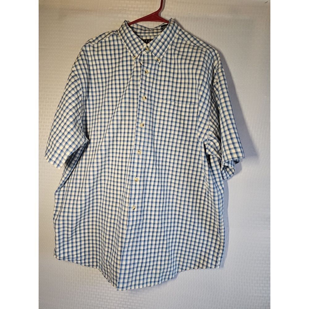 Trader Bay Mens Heavyweight Blue Check Short Sleeve Cotton Button Down Shirt